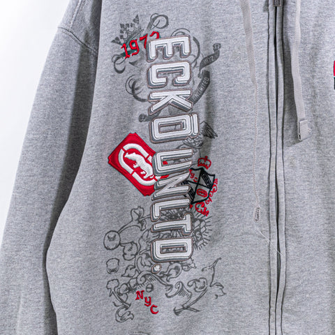 Ecko Unltd Zip Up Hoodie Sweatshirt Hip Hop Baggy Embroidered Cyber Goth