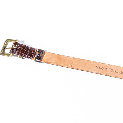 Banana Republic Crocodile Embossed Leather Belt Made in England Solid Brass Buckle