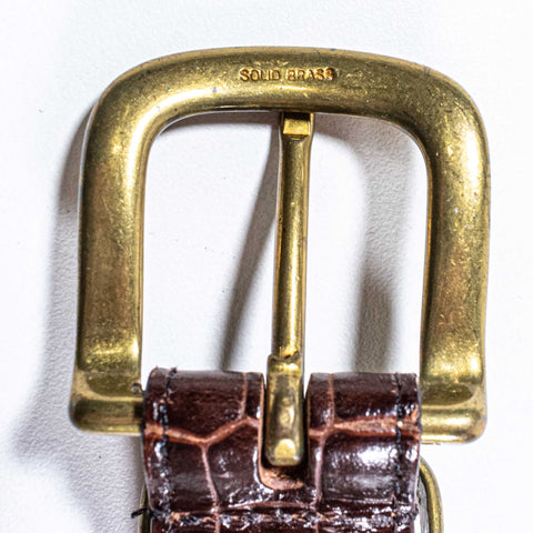 Banana Republic Crocodile Embossed Leather Belt Made in England Solid Brass Buckle