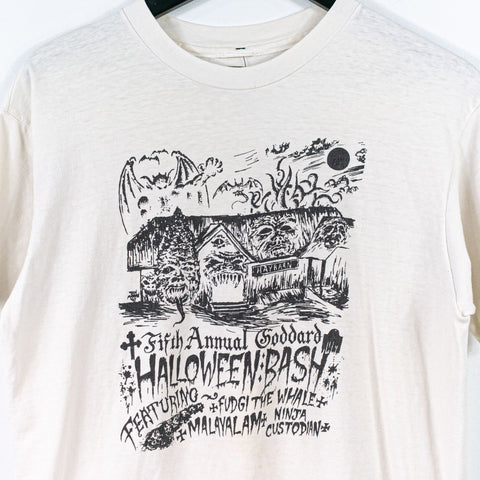 1990 Goddard College Halloween Bash Fudgi The Whale Ninja Custodian T-Shirt
