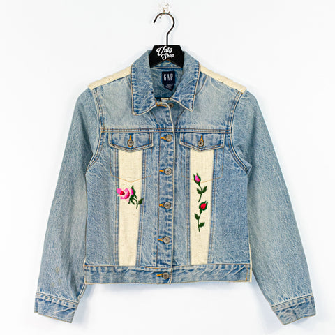 2000 GAP Denim Knit Floral Jacket