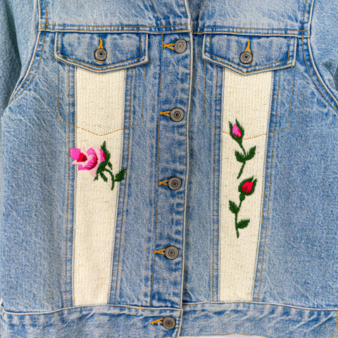 2000 GAP Denim Knit Floral Jacket