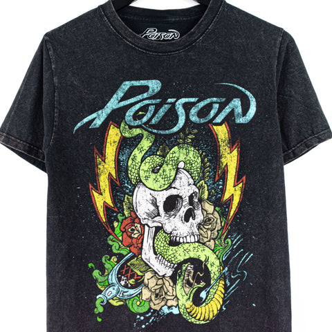 2022 Poison Band Skull Snake Art Stonewash T-Shirt