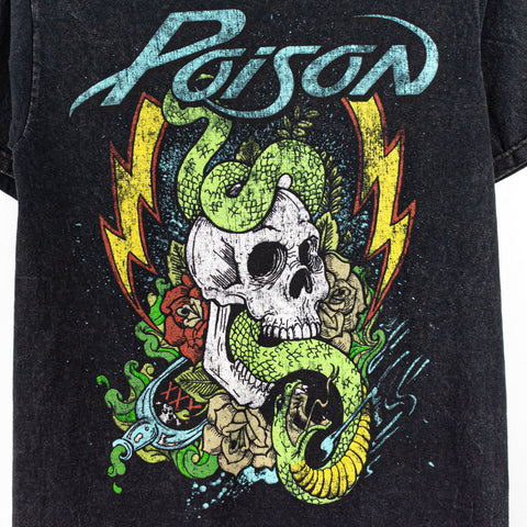 2022 Poison Band Skull Snake Art Stonewash T-Shirt