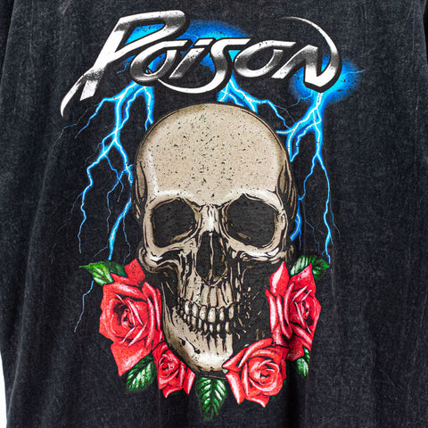 2021 Poison Band Skull Roses Art Stonewash T-Shirt