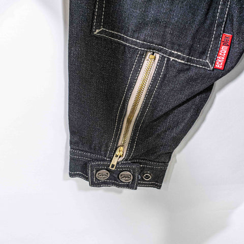 Ecko Unltd Complex Zip Sleeve Waxed Denim Jacket Hip Hop Baggy