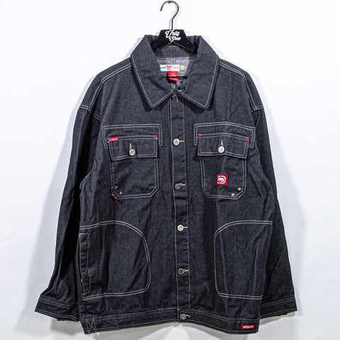 Ecko Unltd Complex Zip Sleeve Waxed Denim Jacket Hip Hop Baggy