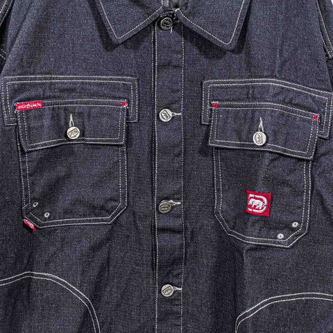 Ecko Unltd Complex Zip Sleeve Waxed Denim Jacket Hip Hop Baggy