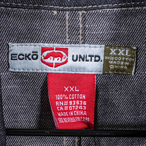 Ecko Unltd Complex Zip Sleeve Waxed Denim Jacket Hip Hop Baggy