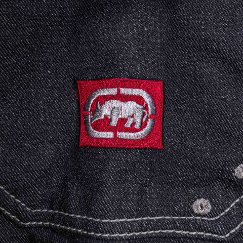 Ecko Unltd Complex Zip Sleeve Waxed Denim Jacket Hip Hop Baggy