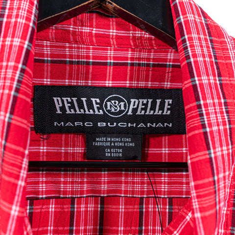 Pelle Pelle Marc Buchanan Plaid Button Shirt Embroidered Hip Hop