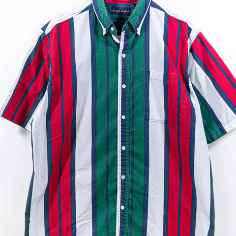 Multicolor Striped Short Sleeve Button Shirt Hip Hop