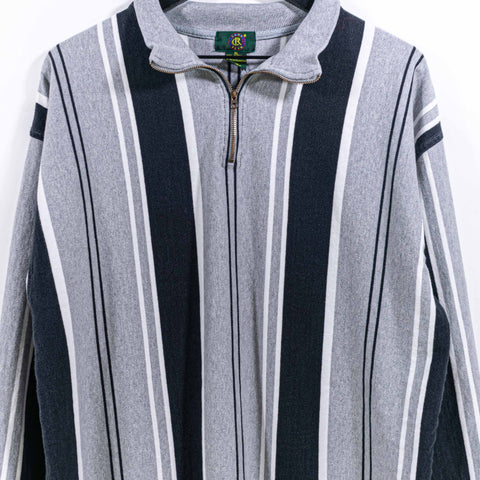 Striped Long Sleeve 1/4 Zip Polo Shirt Club Room