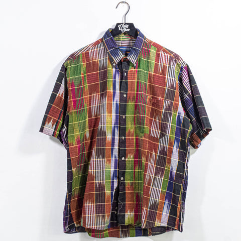 Kenneth Gordon Abstract Plaid Short Sleeve Button Shirt