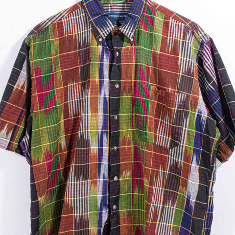 Kenneth Gordon Abstract Plaid Short Sleeve Button Shirt