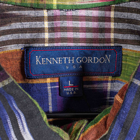 Kenneth Gordon Abstract Plaid Short Sleeve Button Shirt
