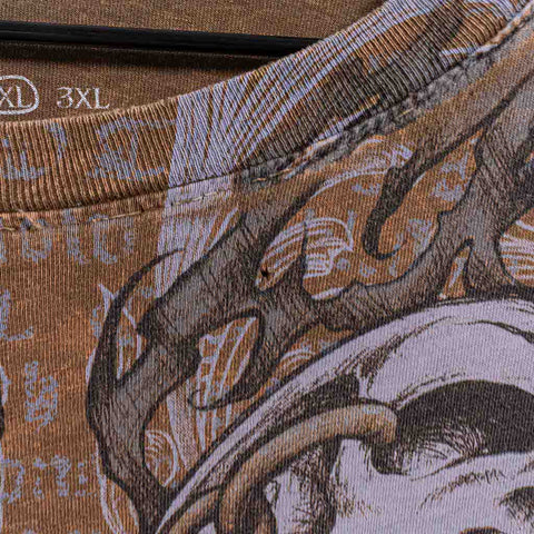 Affliction T-Shirt Skull Cross AOP Tattoo Style Mall Goth