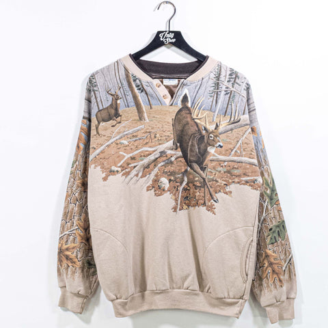 Nature Deer Wilderness AOP Henley Sweatshirt Artisans Sunschein Designs