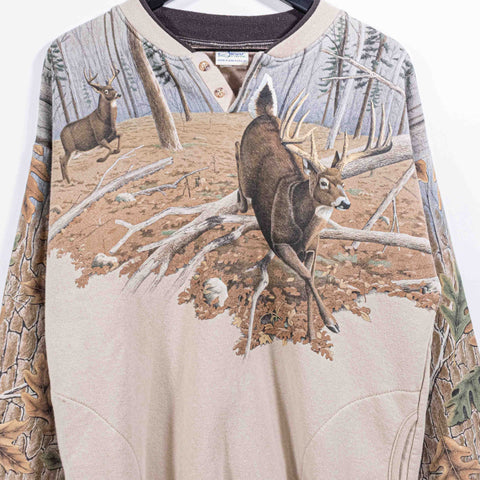 Nature Deer Wilderness AOP Henley Sweatshirt Artisans Sunschein Designs