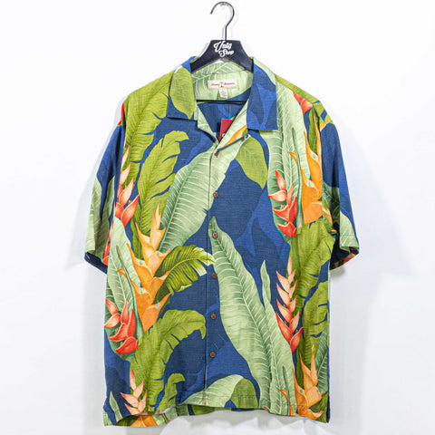 Tommy Bahama Floral Silk Hawaiian Camp Shirt Loop Collar