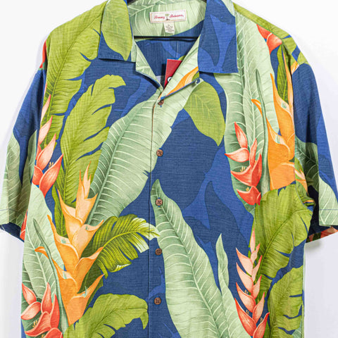 Tommy Bahama Floral Silk Hawaiian Camp Shirt Loop Collar