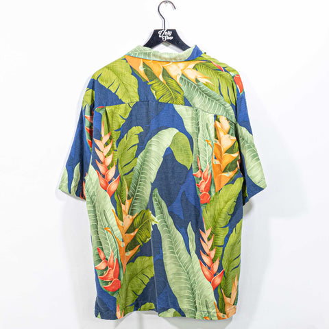 Tommy Bahama Floral Silk Hawaiian Camp Shirt Loop Collar