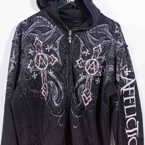 Affliction Crosses AOP Reversible Thermal Hoodie Sweatshirt