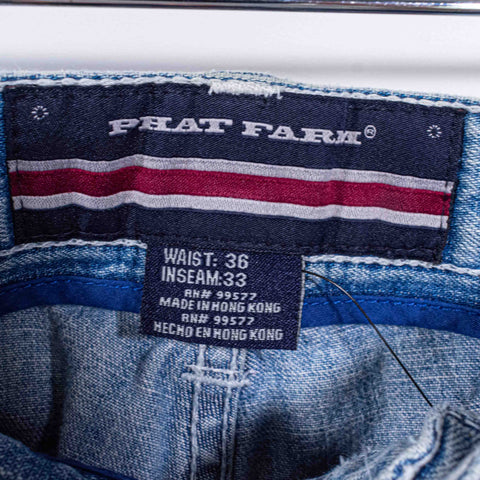 Phat Farm Patchwork Baggy Denim Jeans Hip Hop