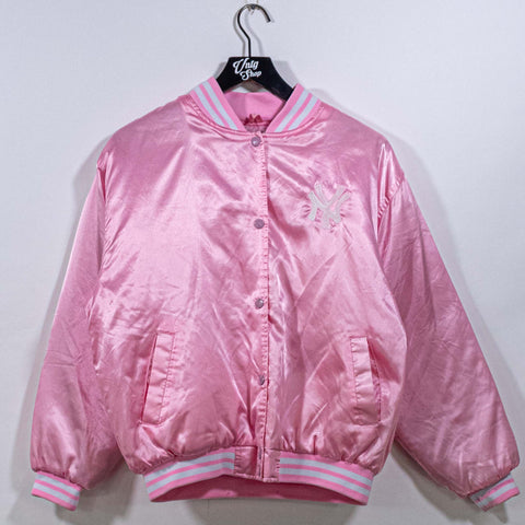 New York Yankees Pink Satin Bomber Jacket MLB