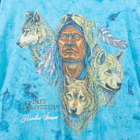 Spirit Brothers Native American Wolf T-Shirt Long Sleeve Tie Dye Paradise Stream