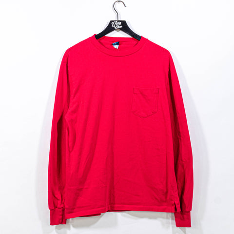 Lands End Blank Pocket T-Shirt Long Sleeve Single Stitch Made in USA