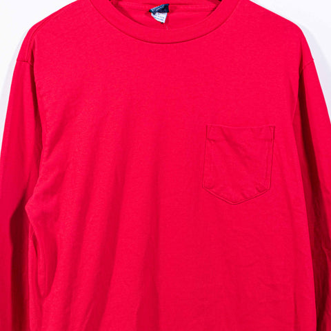 Lands End Blank Pocket T-Shirt Long Sleeve Single Stitch Made in USA