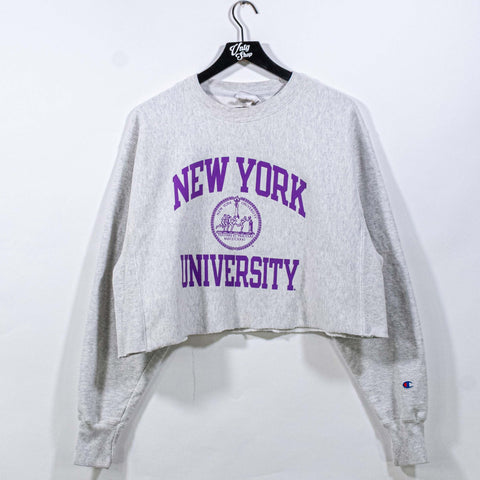 NYU New York University Cropped Reverse Weave Sweatshirt Champion
