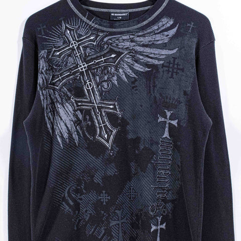 No Boundaries Cross Wings Salvation Thermal Waffle T-Shirt Long Sleeve Cyber Goth