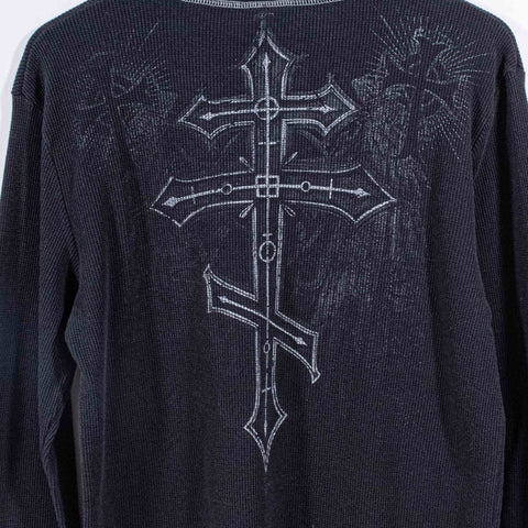 No Boundaries Cross Wings Salvation Thermal Waffle T-Shirt Long Sleeve Cyber Goth