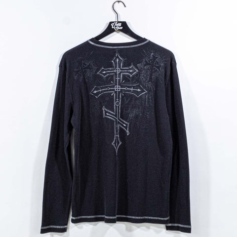 No Boundaries Cross Wings Salvation Thermal Waffle T-Shirt Long Sleeve Cyber Goth