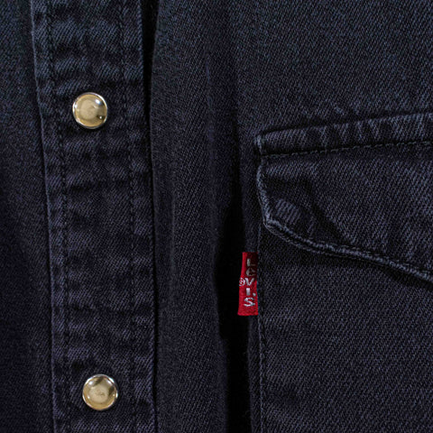 Levis Black Denim Pearl Snap Shirt Sun Faded Grunge Cowboy Western