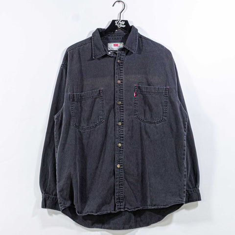 Levis Black Denim Shirt Sun Faded Grunge Cowboy Western