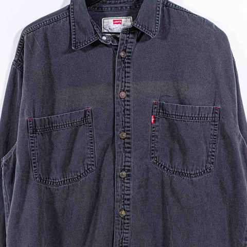 Levis Black Denim Shirt Sun Faded Grunge Cowboy Western