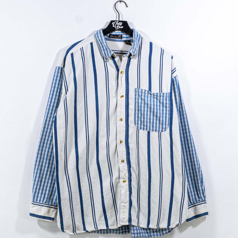 Striped Plaid Denim Shirt Thums Up Grunge Skater