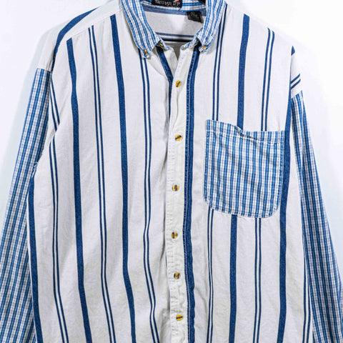 Striped Plaid Denim Shirt Thums Up Grunge Skater