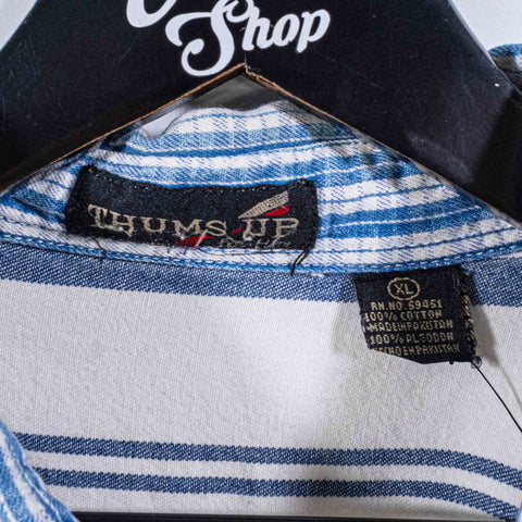 Striped Plaid Denim Shirt Thums Up Grunge Skater