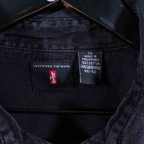 Levis Black Denim Pearl Snap Shirt Sun Faded Grunge Cowboy Western