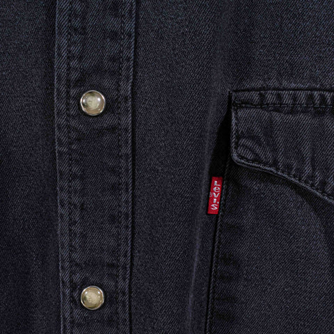 Levis Black Denim Pearl Snap Shirt Sun Faded Grunge Cowboy Western