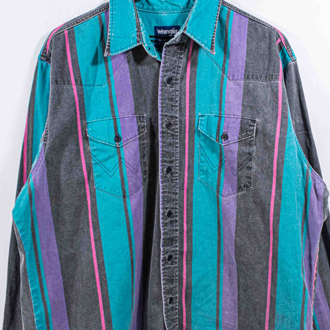Wrangler Striped Western Button Up Shirt Brushpopper