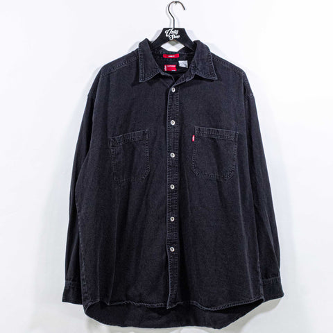 Levis Black Denim Shirt Sun Faded Grunge Cowboy Western