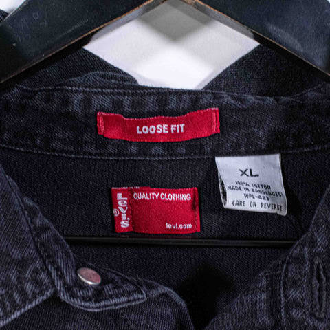 Levis Black Denim Shirt Sun Faded Grunge Cowboy Western
