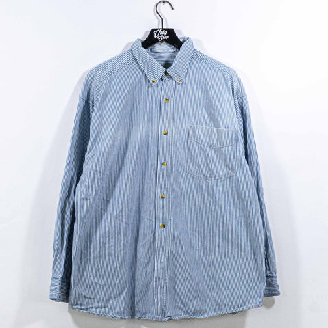 Pinstripe Denim Button Down Shirt Fresno Jean Company