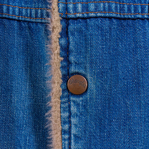 Wrangler Sherpa Lined Denim Trucker Jacket Snap Button Corduroy Collar