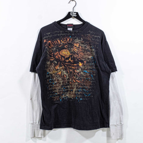 Miami Ink Tattoo Skull Layered T-Shirt Long Sleeve Mall Cyber Goth